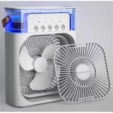 Imagem de Climatizador de Ar Portátil 4 em 1, Ventilador com Umidificador, LED, Reservatório de Água, USB, Branco
