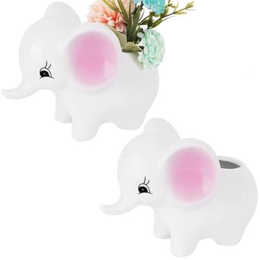 Imagem de Biiange Vaso de elefante de cerâmica, vaso de suculentas de elefante de cerâmica, vaso de plantas suculentas para decoração de mesa de escritório em casa, decoração de janela, decoração de mesa ao ar