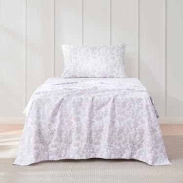 Imagem de Lush Decor Jogo de lençol Peony Toile com 4 peças, solteiro, lilás, floral, lençol de flores, roupa de cama infantil, roupa de cama roxa