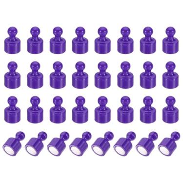 Imagem de PATIKIL 32 pinos de ímãs, 0,8 x 0,5 ímãs de geladeira fortes, quadro branco magnético, tachinhas decorativas para geladeira, armário, calendário, escritório, roxo