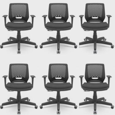 Imagem de Kit 6 Cadeiras para Escritório Ergonômica Giratória Beezi Nr17 Preto