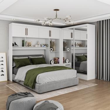 Imagem de Quarto Modulado Casal com Espelho 6 Portas Belém Premium Carioca Móveis - Branco