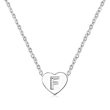 Imagem de BlingNuts Colar de coração com inicial de aço inoxidável, minúsculas letras delicadas, colares gargantilha de coração para mulheres, F, Aço inoxidável, Sem Pedra Preciosa
