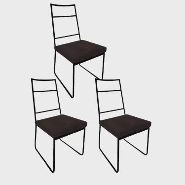 Imagem de Kit 03 Cadeiras Sala de Jantar Escritório Office Stark Industrial Ferro Preto Sintético Marrom - Ahz Móveis