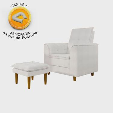 Imagem de Poltrona de Amamentação Quarto Infantil com Puff Kate Pés Palito Bouclê Off White + Binde Amofada