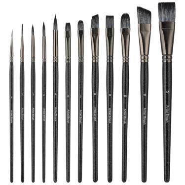 Imagem de Ptwola Conjunto de pincéis profissionais de acrílico para pintura facial, 12 peças, kit de maquiagem para arte corporal, para aquarela, guache, rosto, rocha, tela, Halloween, cosplay, festa, crianças