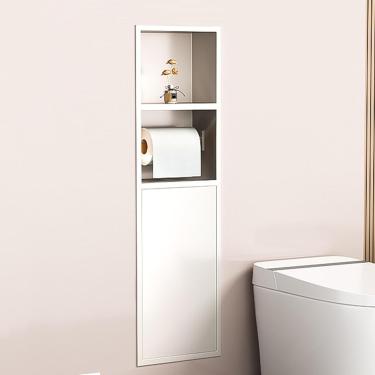 Imagem de Organizador De Prateleira De Armazenamento De Parede De Nicho De Chuveiro Embutido, Prateleira De Chuveiro De Aço Inoxidável Suporte De Papel Higiênico Embutido N, White, 230 * 170 * 125mm