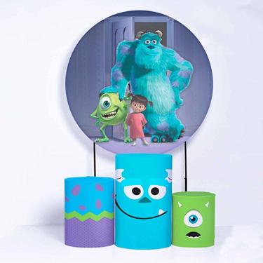 Imagem de Kit Painel de Festa Redondo de 1,80m e Trio de Cilindros Monstros S.A - Fera Print