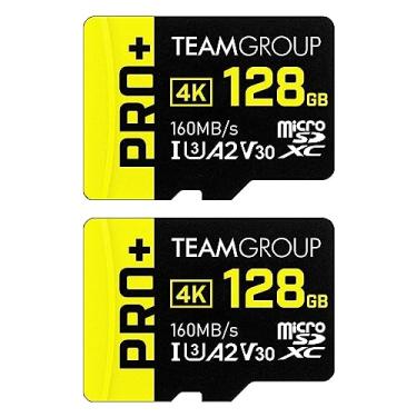 Imagem de Cartão TEAMGROUP A2 Pro Plus 128 GB x 2 unidades Micro SDXC UHS-I U3 A2 V30, leitura/gravação até 160/110 MB/s para Nintendo Switch, dispositivos de jogos, tablets, smartphones, filmagem em 4K, com