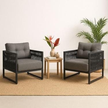 Imagem de Poltrona Corda Nautica - Varanda, Sacada, Sala, Estar - Linho Cinza - 