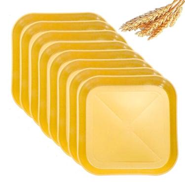 Imagem de Conjunto de pratos quadrados de palha de trigo de 14 cm, prato de jantar profundo inquebrável, leve, uso reutilizável para casa e cozinha (amarelo, 8)