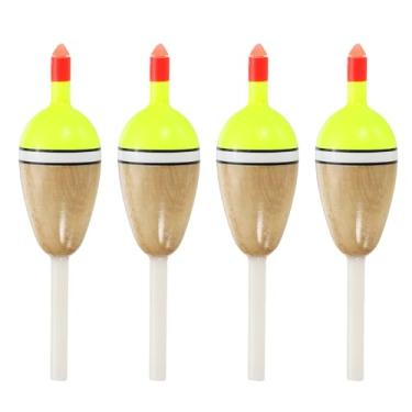 Imagem de PATIKIL Flutuadores de pesca de 3,8 cm, pacote com 4 boias ovais, boias deslizantes, acessórios de pesca com corpo flutuante de madeira balsa para equipamentos de pesca em água doce, vermelho/amarelo