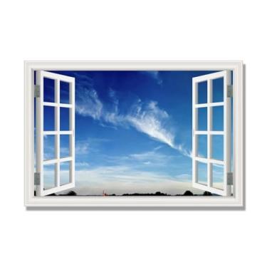Imagem de PY3H69 Arte de parede em tela de janela aberta, impressão natural em tela. Lindo cenário de céu 23 cm, decoração de parede de paisagem de janela, decoração de casa moderna. 30 x 45 cm-11,8 x 17,7 pol