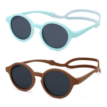 Imagem de NULOOQ Óculos de sol polarizados para bebês com alça de silicone - Óculos de sol flexíveis TPEE flexíveis para bebês de 0 a 24 meses, A4* (armação marrom/lente cinza + armação azul/lente cinza