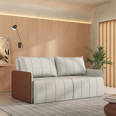 Imagem de Sofá Cama Retrátil e Reclinável 3 Lugares 200cm Jequitibá Cabecasa Madeiramadeira Caramelo/Bege