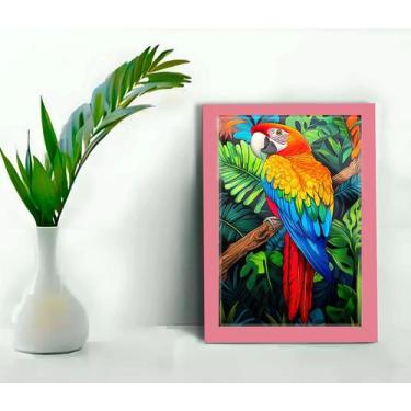 Imagem de Quadro Decorativo Arara Macau + Vidro 33x25 Sala Quarto - Estação Vest