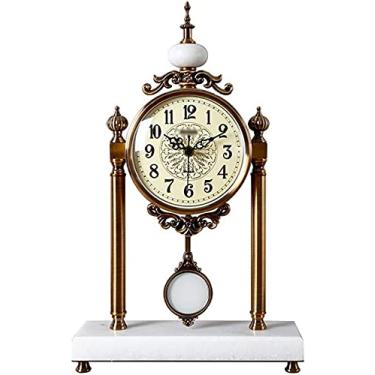 Imagem de Relógio de mesa decoração de sala de estar relógio de mesa grande decoração de luxo relógio de cornija de um lado alimentado por bateria 18,1 polegadas relógio de prateleira (cor: branco) (verde)