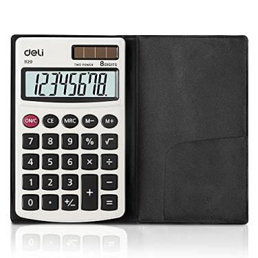 Imagem de Calculadora, calculadora básica deli de função padrão, calculadora de escritório de energia dupla de bateria solar com capa, painel de metal