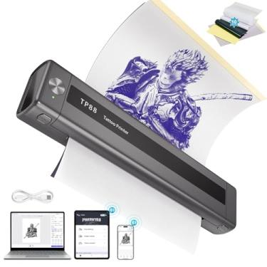 Imagem de TP88 Impressora de estêncil de transferência de tatuagem sem fio, máquina de tatuagem térmica com 10 peças de papel de estêncil grátis, compatível com smartphone e PC, impressora portátil para