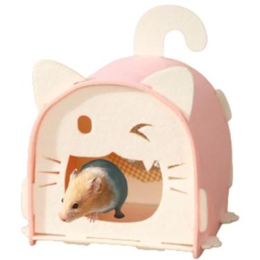 Imagem de Esconderijo de hamster fofo em forma de animal removível e aconchegante material de feltro lavável acessórios para cama de animais pequenos hamsters cabana de esconderijo para planador de açúcar (rosa