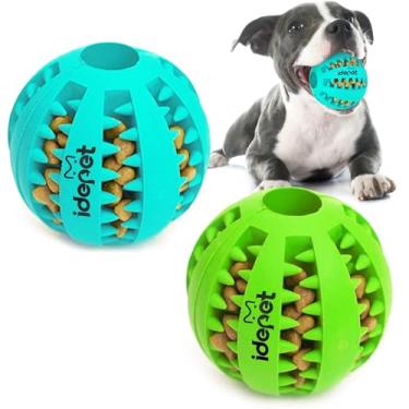 Imagem de Idepet Bola de brinquedo para cães, não tóxica, resistente à mordida, para cães de estimação, filhotes, gatos, comedouro de ração para cães, bola de limpeza de dentes, exercício físico, bola de