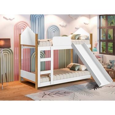 Imagem de Beliche Infantil Magia Com Escorregador Branco/Nature - Gabrielli Móveis