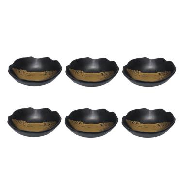 Imagem de Tigela Bowl Preto Dourado Ceramica Fosco Stone Gold 6un