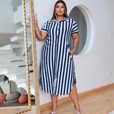 Imagem de Vestido Feminino G1 G2 G3 G4 Chemise Soltinho Manga Curta Chamise Botã