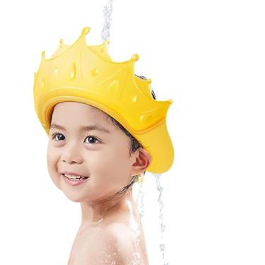 Imagem de Chapéu de Banho Bebê em Formato de Coroa | Viseira Protetora Anti-Shampoo para Olhos | Ajustável, Macio, Seguro e Livre de BPA – 3 Meses a 6 Anos (Coroa Amarela)