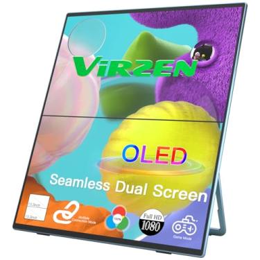Imagem de Monitor portátil OLED empilhado de tela dupla All-in One sem costura 1080p 13,3 polegadas extensor de tela tripla com suporte VESA para laptop, mini PC, console de jogos, modo retrato paisagem, sem