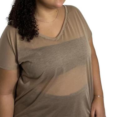 Imagem de Camiseta Básica Plus Size Malha Algodão - Le Julie, Caramelo, G2