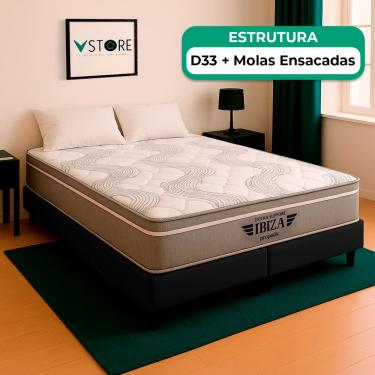 Imagem de Cama Box Baú Queen Preto e Colchão Ibiza Molas Vstore