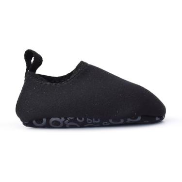 Imagem de Sapatilha Infantil Bebe Aquática Estilo Meia Ideal Para Rastejar Antiderrapantes, Macias, Calce Fácil para Praia, Piscina, Natação, Surf, Barco, Pesca, Camping, Caminhada, Neoprene (PRETO, BR, Bebê, Faixa Numérico, 18, 19)
