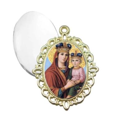 Imagem de Relicario Dourado Nossa Senhora da Saude Terno Noivo lapela Qualidade 