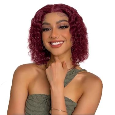 Imagem de Rolisy Peruca De Cabelo Humano Com Fechamento 5×5, Sem Cola, Pré-Depilada, Curta, Cacheada, Ondulada, Parte Central, 99J, Vermelha, Para Mulheres, Renda Frontal, Preta, 25 Cm
