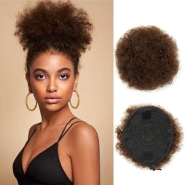 Imagem de Boymia Extensão Afro Puff Para Mulheres Negras - 2 Peças #2 Castanho Escuro 8" Cabelo Cacheado Crespo Rabo De Cavalo Humano Extensões Chignon Curto