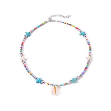 Imagem de Colar feminino de estrela-do-mar com contas coloridas, boêmio, estrela-do-mar, concha, concha, praia, joias para mulheres, presentes, Adjustable, Zinco, Sem Pedra Preciosa