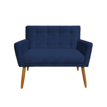 Imagem de Namoradeira Decorativa Onix Suede Azul Marinho 2 Lugares Pés Madeira M