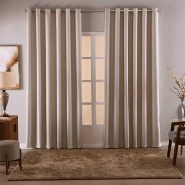 Imagem de Cortina Blackout/Blecaute Em Tecido Corta Luz Para Sala, Quarto e Escritorio 4,00M x 2,50M | (4,00M X 2,50M) Com Ilhós Cromado (Palha)