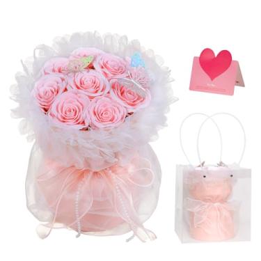 Imagem de RIDDSEE Sabonete artificial flores preservadas buquê de rosas presente para mulheres, mãe, esposa, namorada, avó, aniversário, dia dos namorados, Natal (rosa puro)