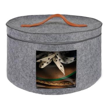 Imagem de KEVANCHO Caixa de armazenamento de chapéus de feltro, organizador dobrável de grande capacidade para chapéus de caubói, chapéus de sol e chapéus de aba larga, caixa de chapéu portátil à prova de