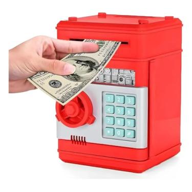 Imagem de Cofre Digital Oásis, Puxador Automático para Notas e Moedas, Vermelho, Senha Eletrônica, com Luzes LED e Sons, 13x12,5x19,5cm