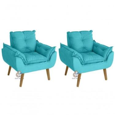 Imagem de Kit 02 Poltrona Opala Suede na opção de cor Azul Turquesa. - SMF DECOR
