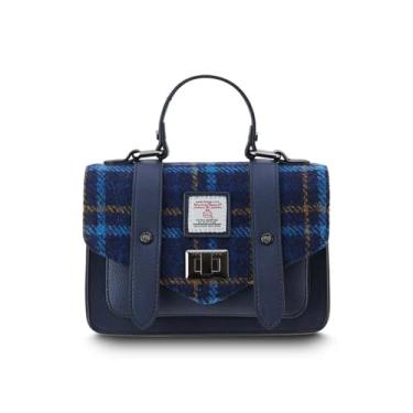 Imagem de Islander Mini bolsa Harris Tweed, bolsa feminina, aba e couro de microfibra, Tartã azul-marinho, 8 inches x 5.5 inches x 3.5 inches