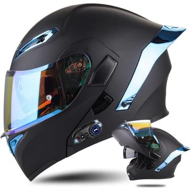 Imagem de Capacetes Bluetooth para motocicleta com flip up frontal, capacetes modulares flip-up com capacete Bluetooth, capacete facial completo aprovado pela ECE, capacete de scooter, viseiras duplas