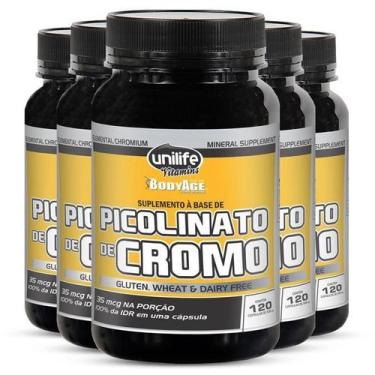 Imagem de Kit 5 Picolinato De Cromo Unilife 120 Cápsulas