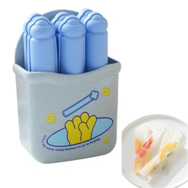 Imagem de Pacote com 6 bandejas finas de silicone para cubos de gelo com tampa, molde alongado para freezer de coquetéis de uísque, caixa de armazenamento reutilizável de fácil liberação(Blue)