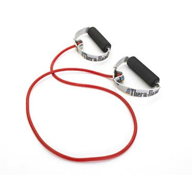 Imagem de THERABAND Tubos de resistência, tubo elástico de látex profissional com alças macias, exercício de corpo inteiro, fisioterapia, pilates inferiores, exercícios em casa e reabilitação, 121 cm, vermelho,