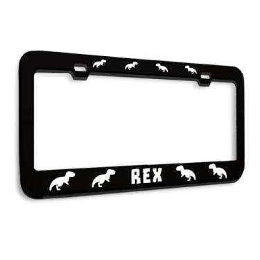 Imagem de Speedy Pros Moldura de placa de licença de metal T Rex dinossauro fóssil decoração acessórios para carro preto 2 furos 1 moldura