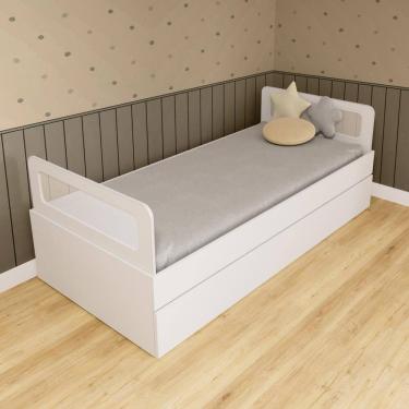 Imagem de Bicama Solteiro MDF Branco com Cabeceira Telinha Anatômica Mobilistore